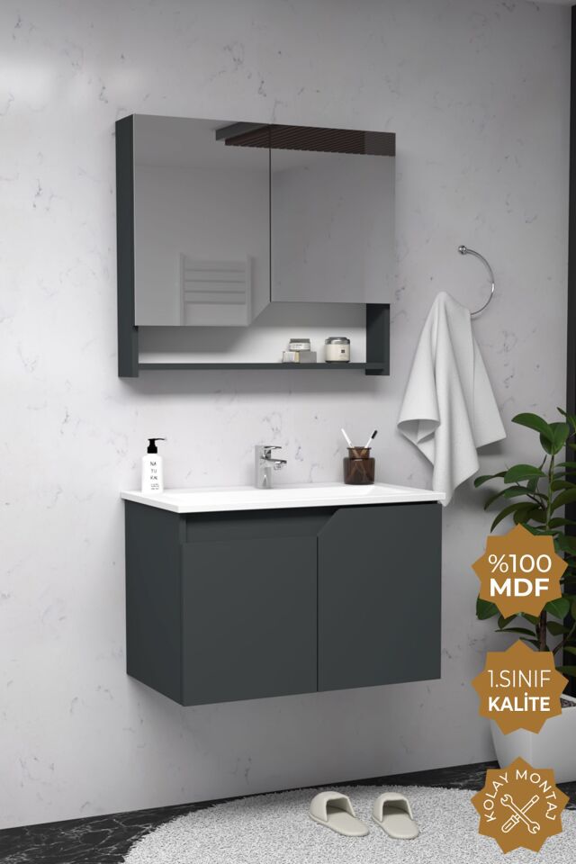 Teta Home Napoli 80 cm MDF Banyo Dolabı Seti Antrasit