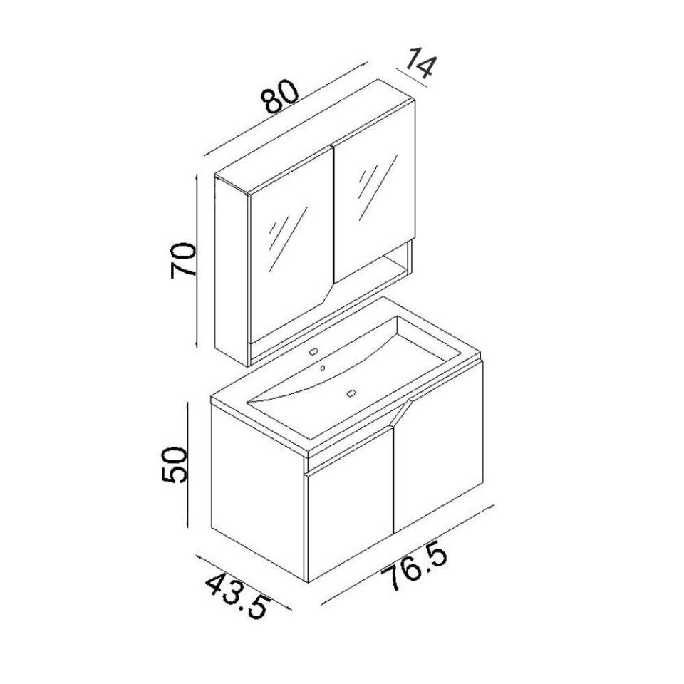 Teta Home Napoli 80 cm MDF Banyo Dolabı Seti Antrasit-Beyaz