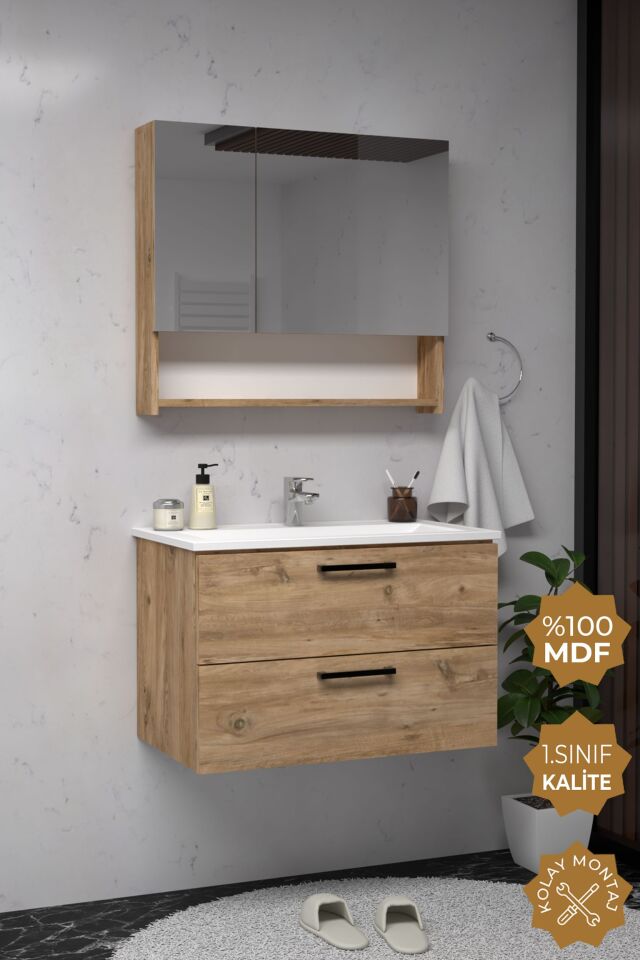 Teta Home Batum 65 Cm MDF Banyo Dolabı Seti Atlantik Çam
