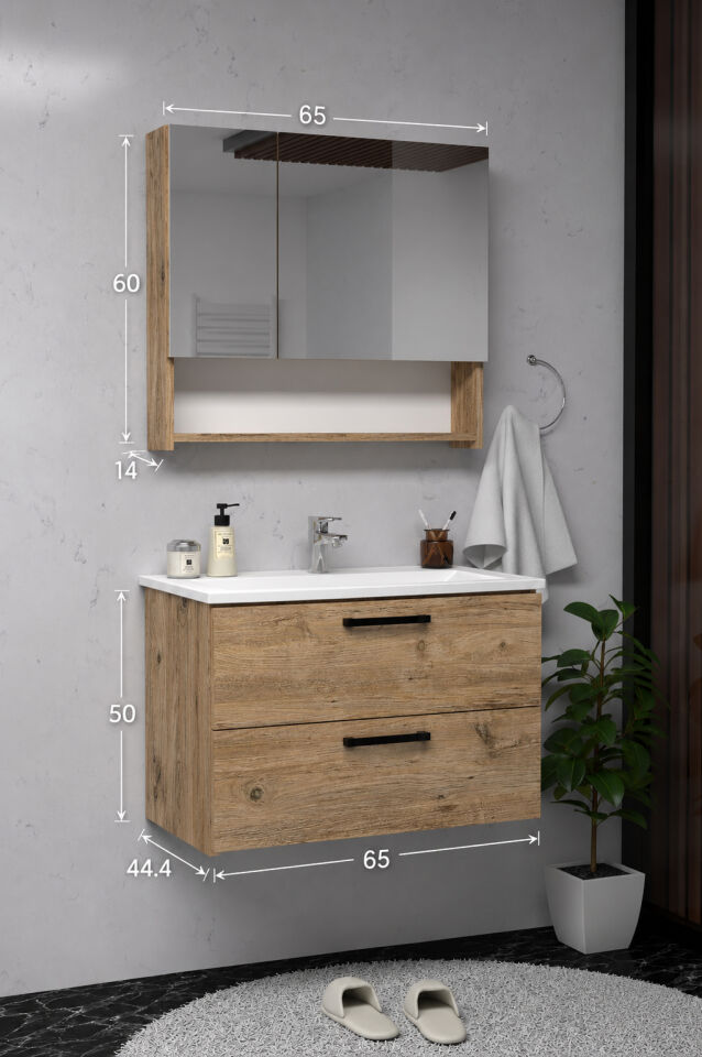 Teta Home Batum 65 Cm MDF Banyo Dolabı Seti Atlantik Çam