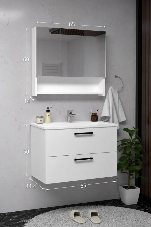 Teta Home Batum 65 Cm MDF Banyo Dolabı Seti Beyaz
