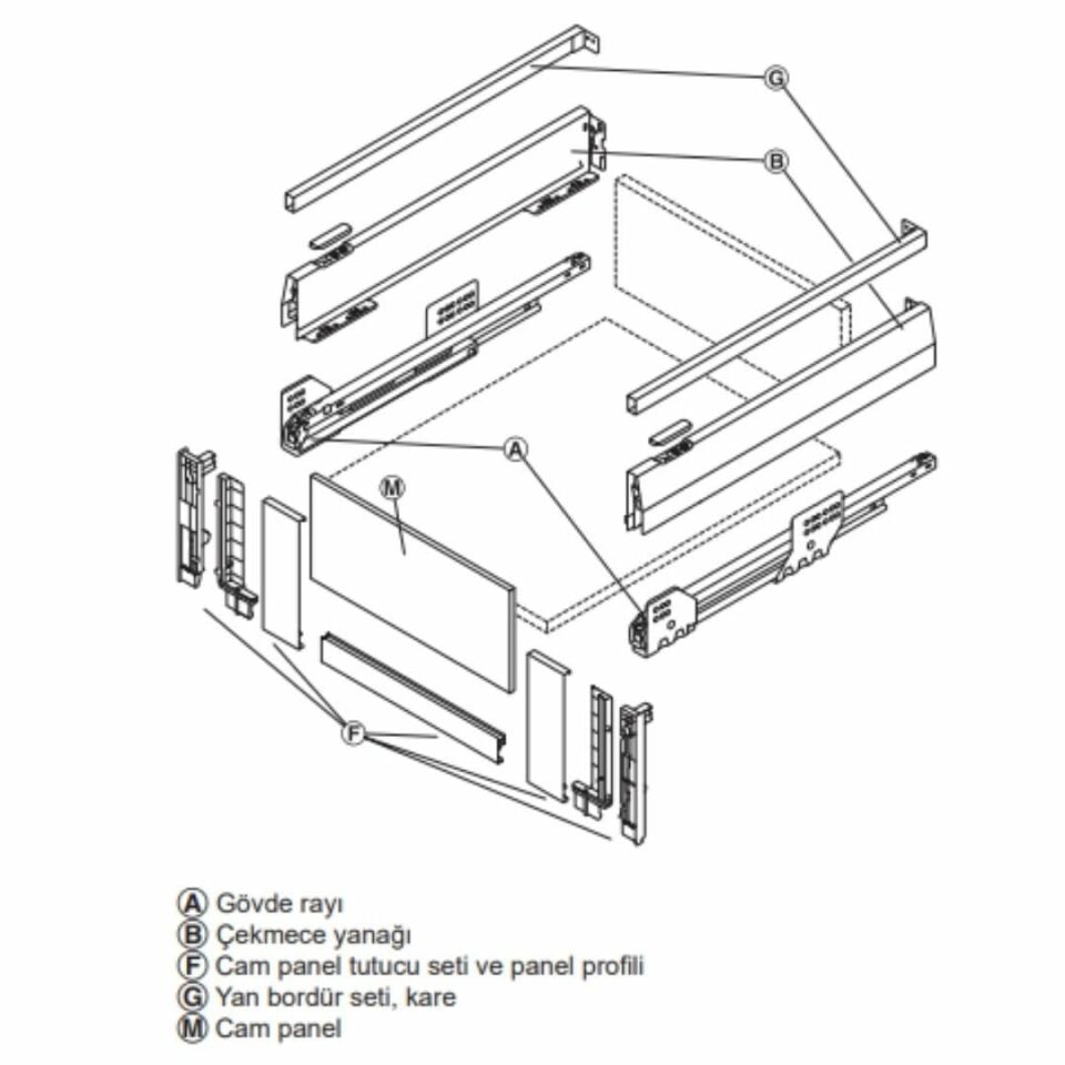 Hafele İç Çekmece Seti 120'lik Modül İçin Kare Bordürlü 30'luk Gri
