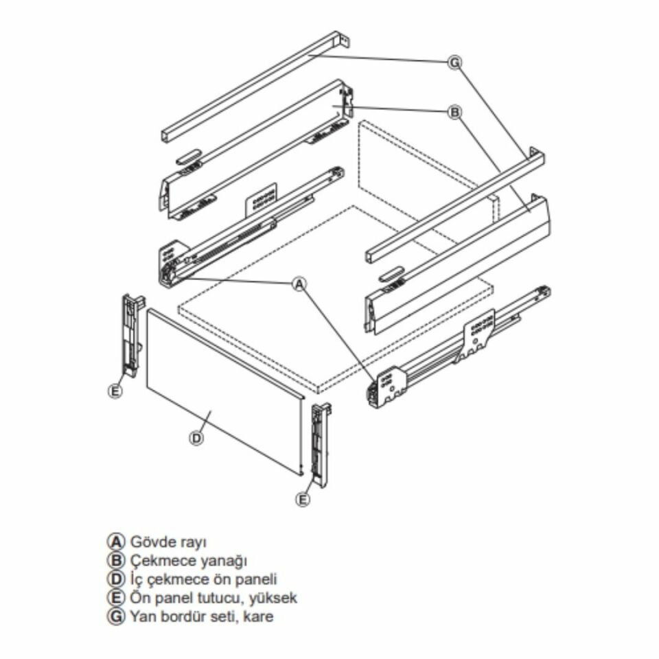 Hafele İç Çekmece Seti 60'lık Modül İçin Kare Bordürlü 50'lik Antrasit