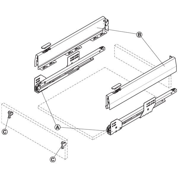 Hafele Çekmece Seti Bordürsüz 45'lik Dübelli Gri