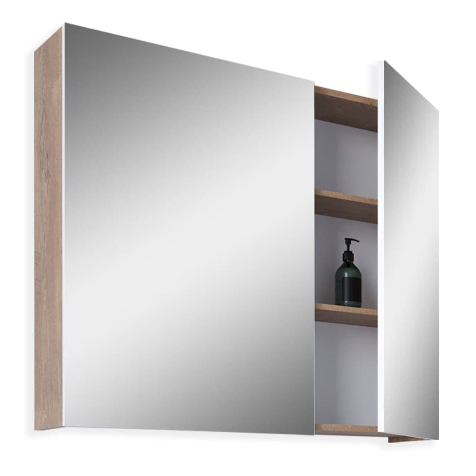 Teta Home Tokyo 80 cm MDF Banyo Aynalı Üst Dolap Kafkas Meşe-Beyaz