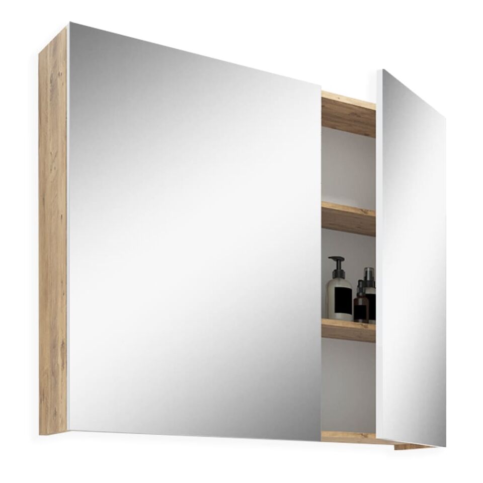 Teta Home Tokyo 80 cm MDF Banyo Aynalı Üst Dolap Atlantik Çam-Beyaz