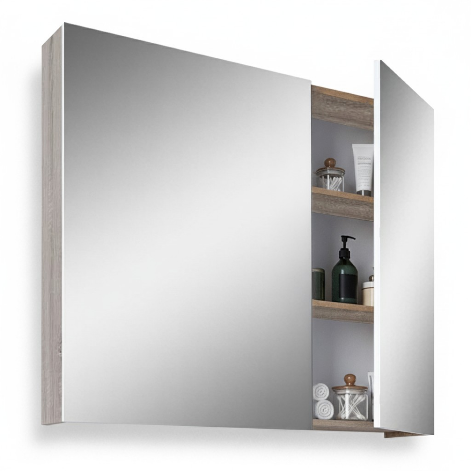 Teta Home Tokyo 80 cm MDF Banyo Aynalı Üst Dolap Sonoma-Beyaz