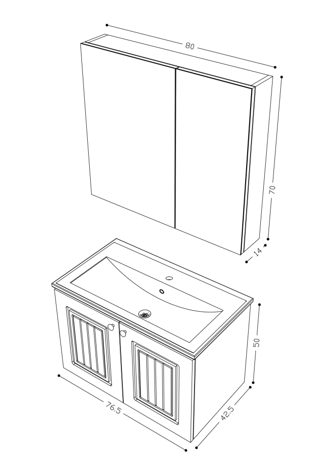 Teta Home Pekin 80 cm MDF Gövde Membran Kapak Banyo Dolabı Seti