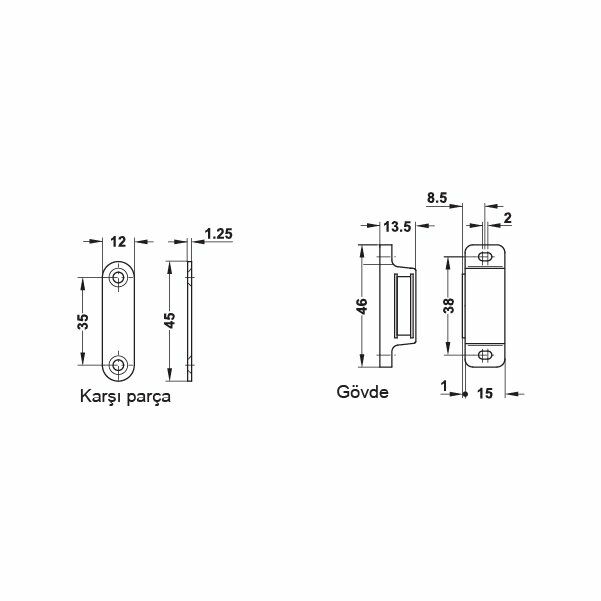 Hafele Mıknatıs 4-5kg 16x13,5x46mm, Siyah Renk