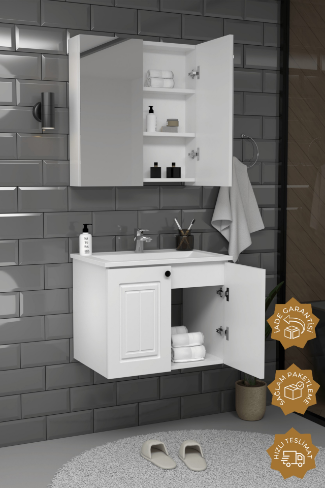 Teta Home Pekin 65 cm MDF Gövde Membran Kapak Banyo Dolabı Seti