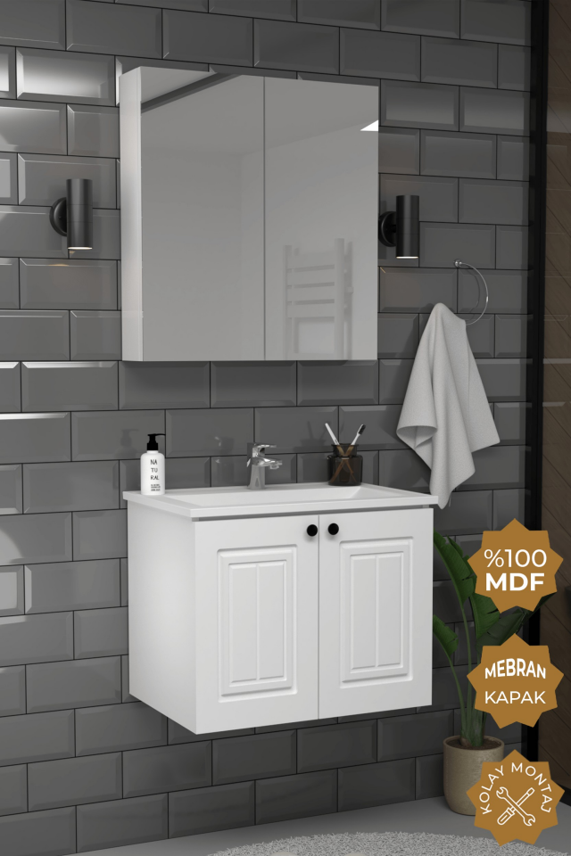 Teta Home Pekin 65 cm MDF Gövde Membran Kapak Banyo Dolabı Seti