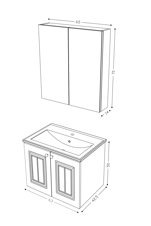 Teta Home Pekin 65 cm MDF Gövde Membran Kapak Banyo Dolabı Seti