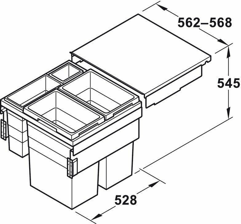 Hafele EURO CARGO DOUBLE Raylı Çöp kutusu seti. Gri,90lt