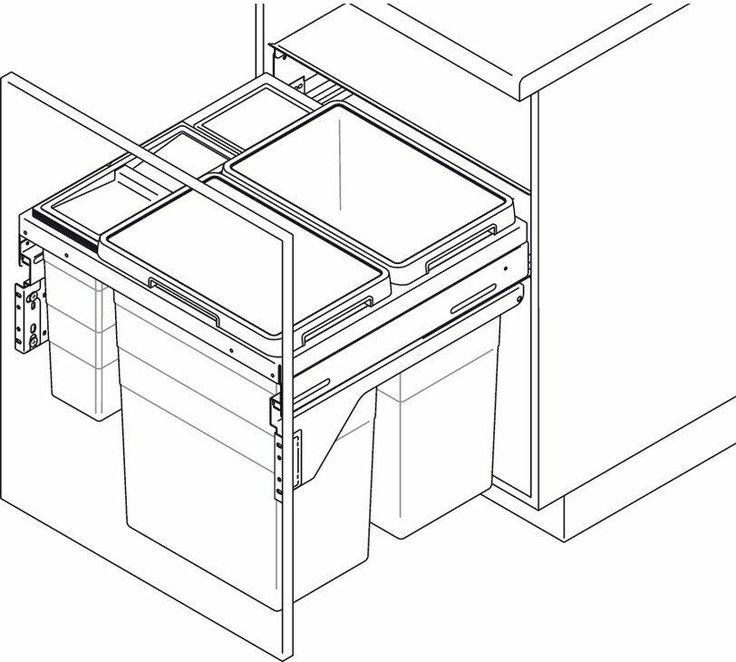Hafele EURO CARGO DOUBLE Raylı Çöp kutusu seti. Gri,90lt