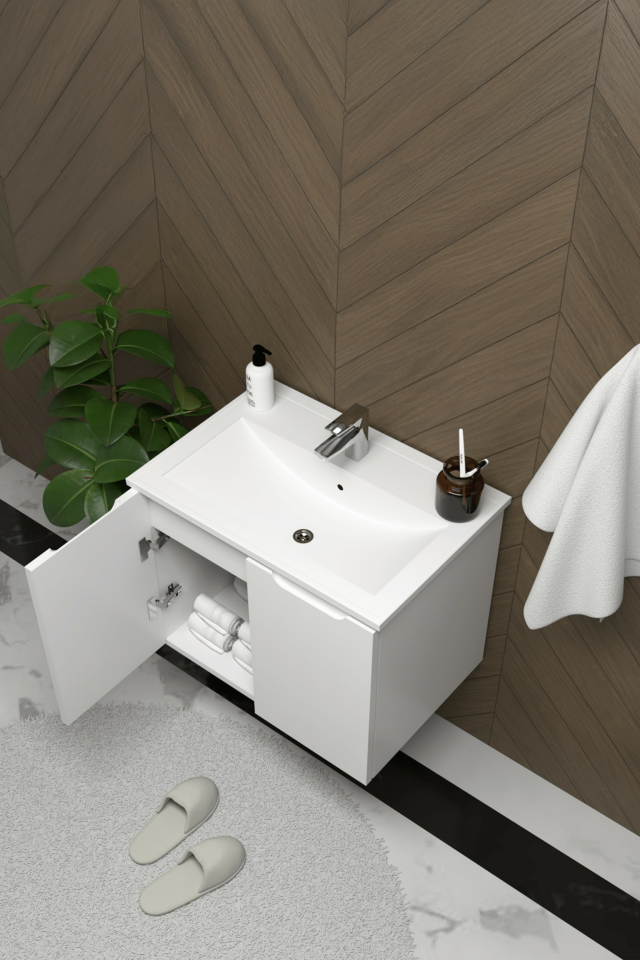 Teta Home Astana 80 cm MDF Gövde Membran Kapak Banyo Dolabı Seti