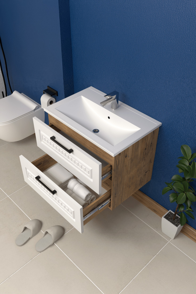 Teta Home Floransa 80 cm MDF Gövde Membran Kapak Banyo Dolabı Seti