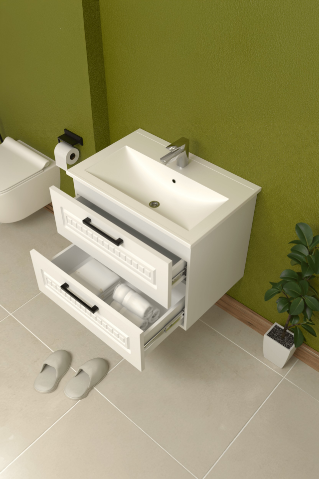 Teta Home Floransa 65 cm MDF Gövde Membran Kapak Banyo Dolabı Seti
