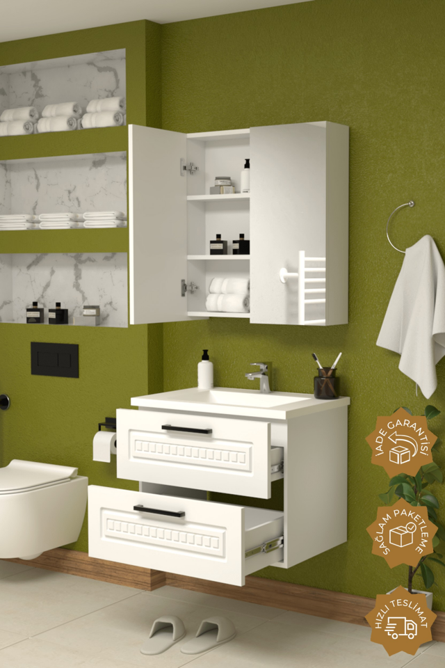 Teta Home Floransa 65 cm MDF Gövde Membran Kapak Banyo Dolabı Seti