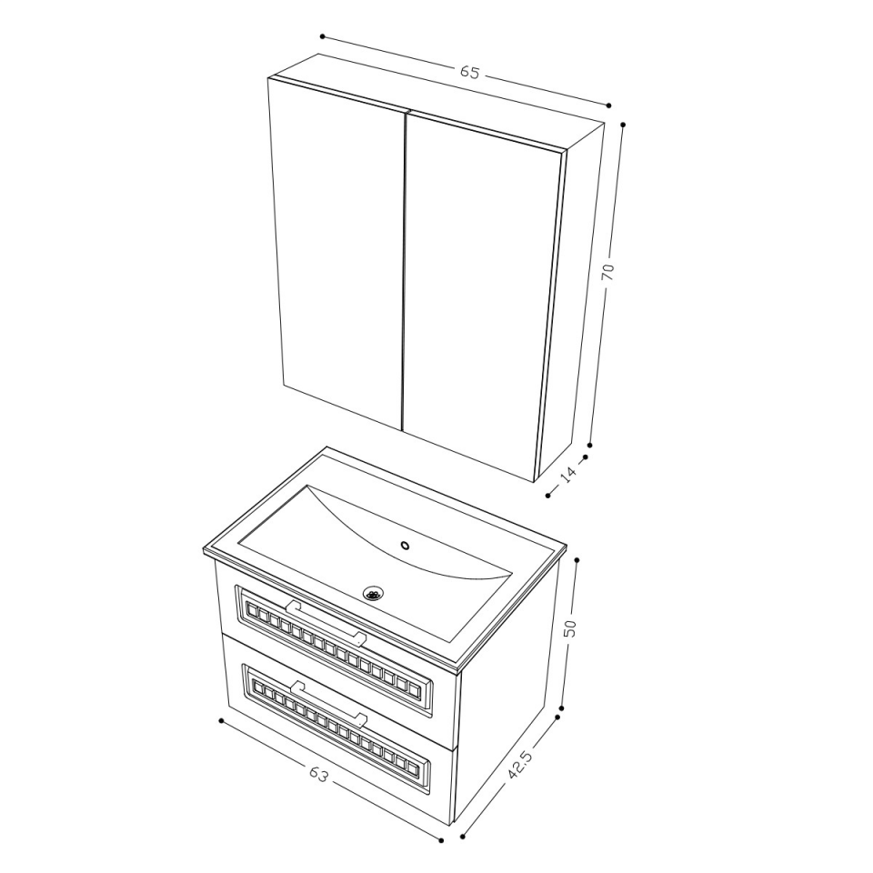 Teta Home Floransa 65 cm MDF Gövde Membran Kapak Banyo Dolabı Seti