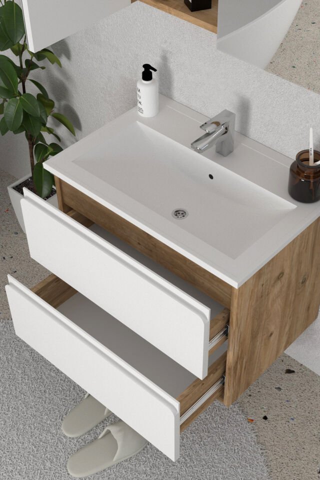Teta Home Granada 80 cm MDF Gövde Membran Kapak Banyo Dolabı Seti