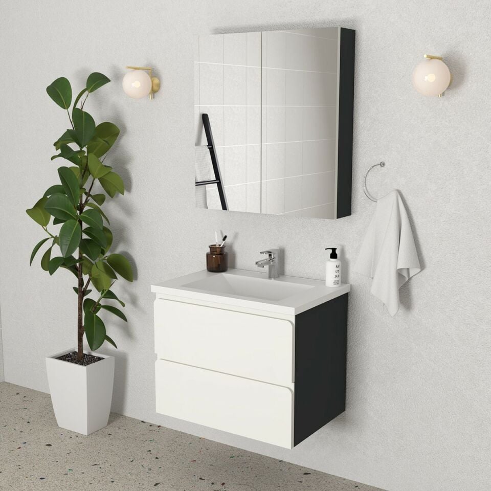 Teta Home Granada 65 cm MDF Gövde Membran Kapak Banyo Dolabı Seti