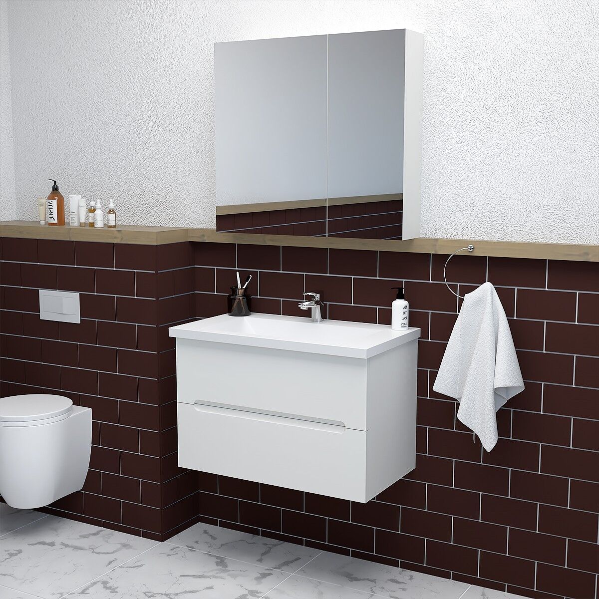 Teta Home Kopenhag 80 cm MDF Gövde Membran Kapak Banyo Dolabı Seti