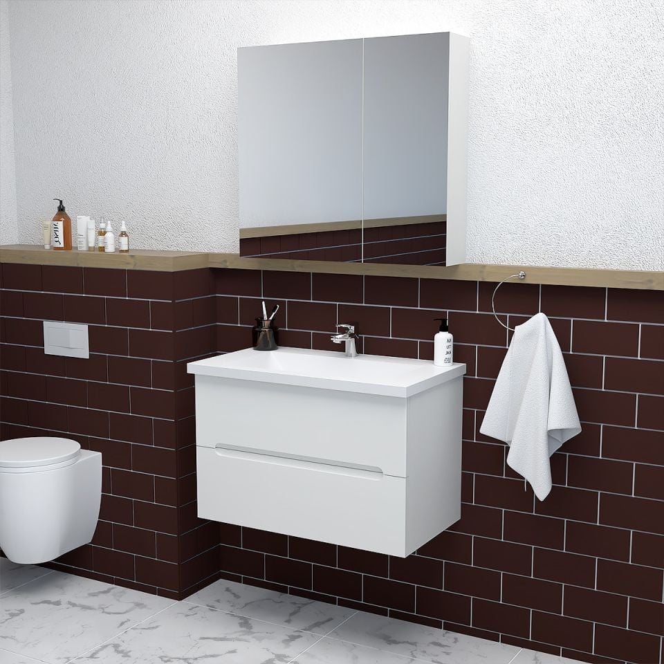 Teta Home Kopenhag 80 cm MDF Gövde Membran Kapak Banyo Dolabı Seti