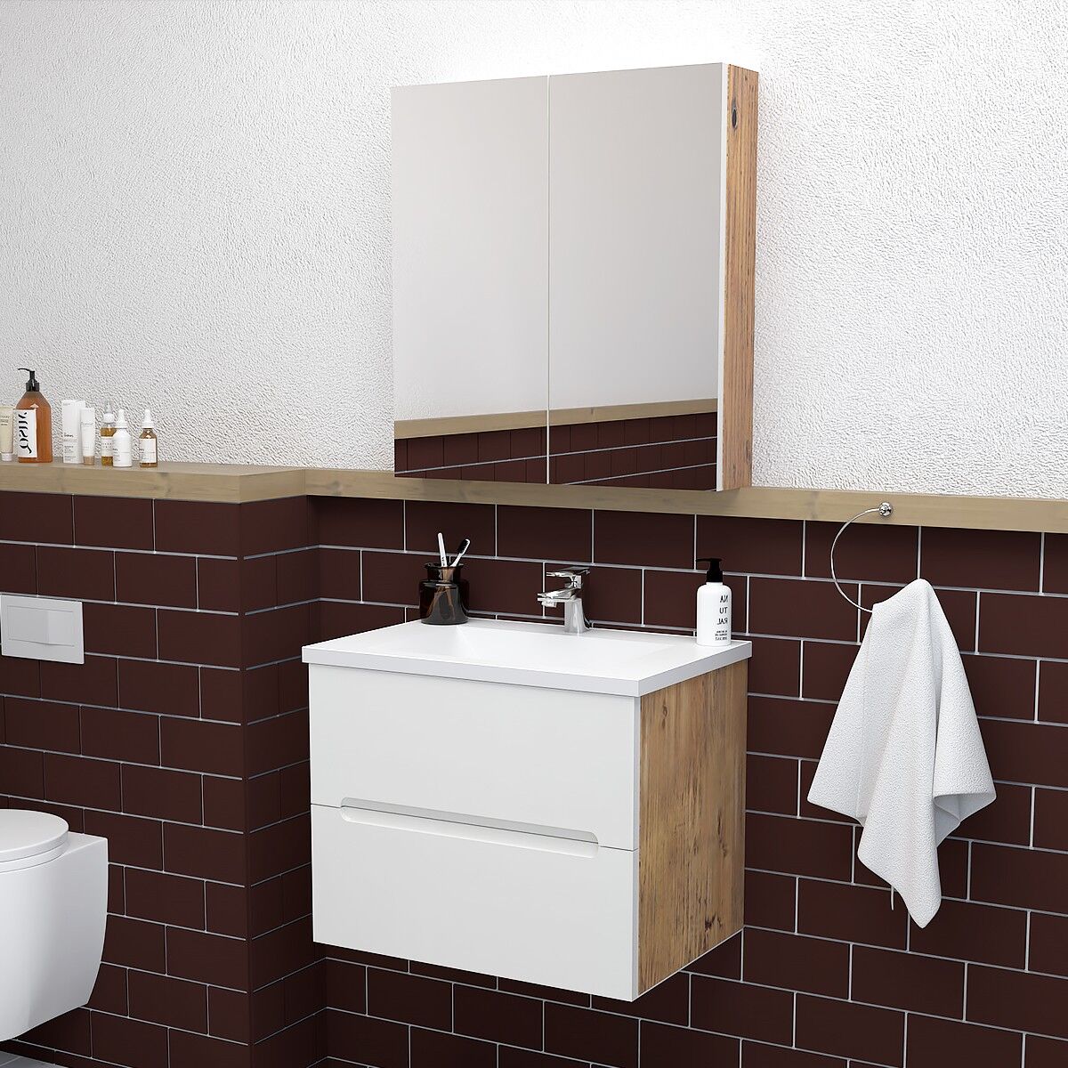 Teta Home Kopenhag 65 cm MDF Gövde Membran Kapak Banyo Dolabı Seti