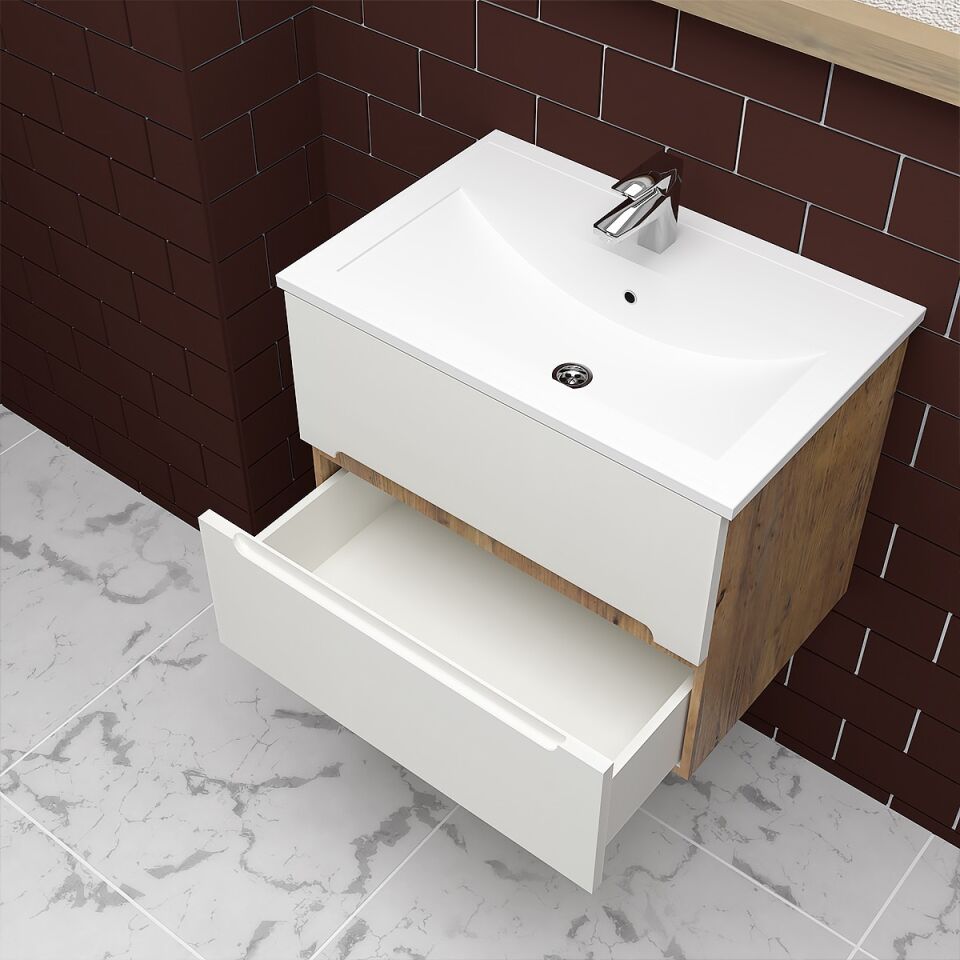 Teta Home Kopenhag 65 cm MDF Gövde Membran Kapak Banyo Dolabı Seti