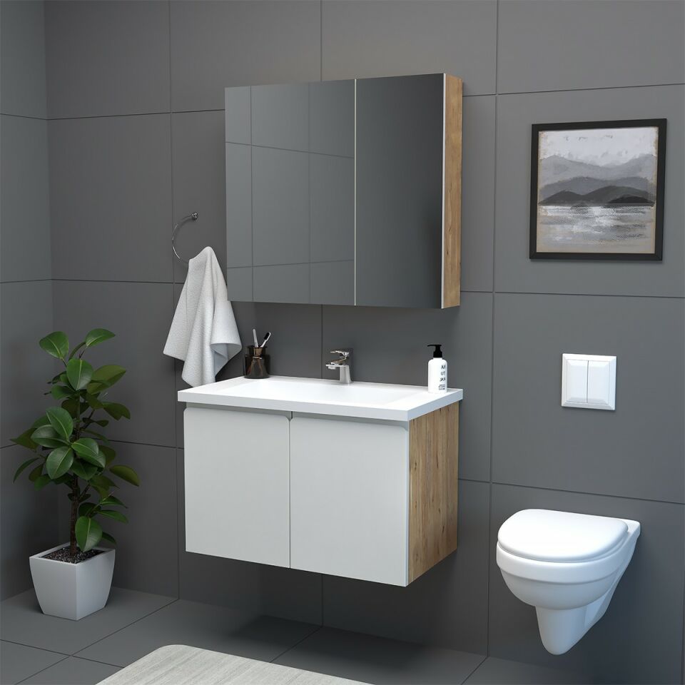 Teta Home Zürih 80 cm MDF Gövde Membran Kapak Banyo Dolabı Seti