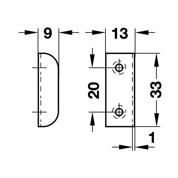 Hafele Mobilya Kilit Karşılığı Dönüşlü 33x9mm, Nikel Renk
