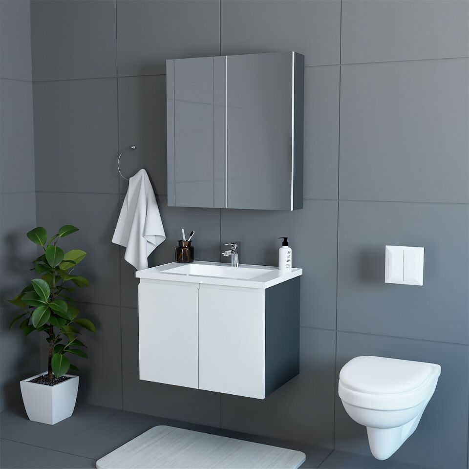 Teta Home Zürih 65 cm MDF Gövde Membran Kapak Banyo Dolabı Seti