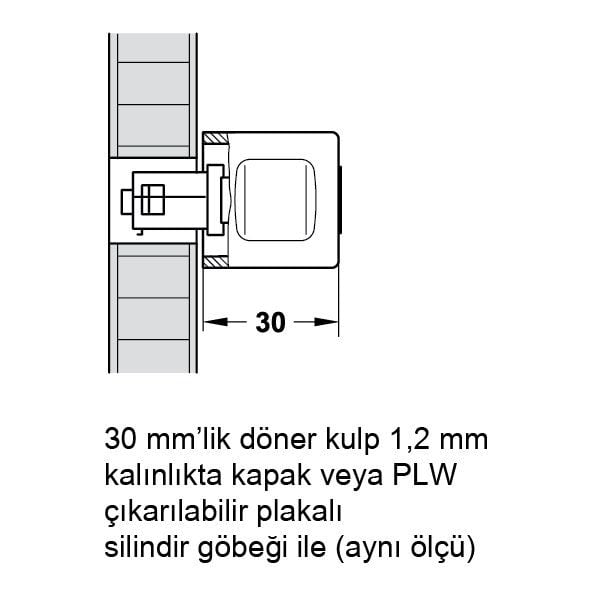 Hafele Döner Sağ Kulp 30mm, Mat Nikel Renk