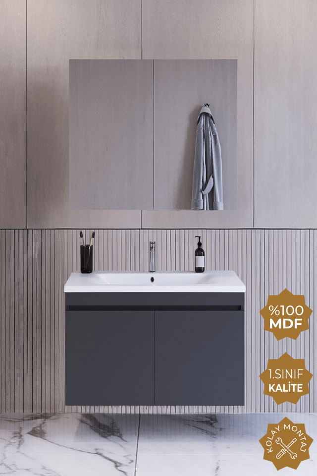 Teta Home Tokyo 65 cm MDF Banyo Dolabı Seti Antrasit