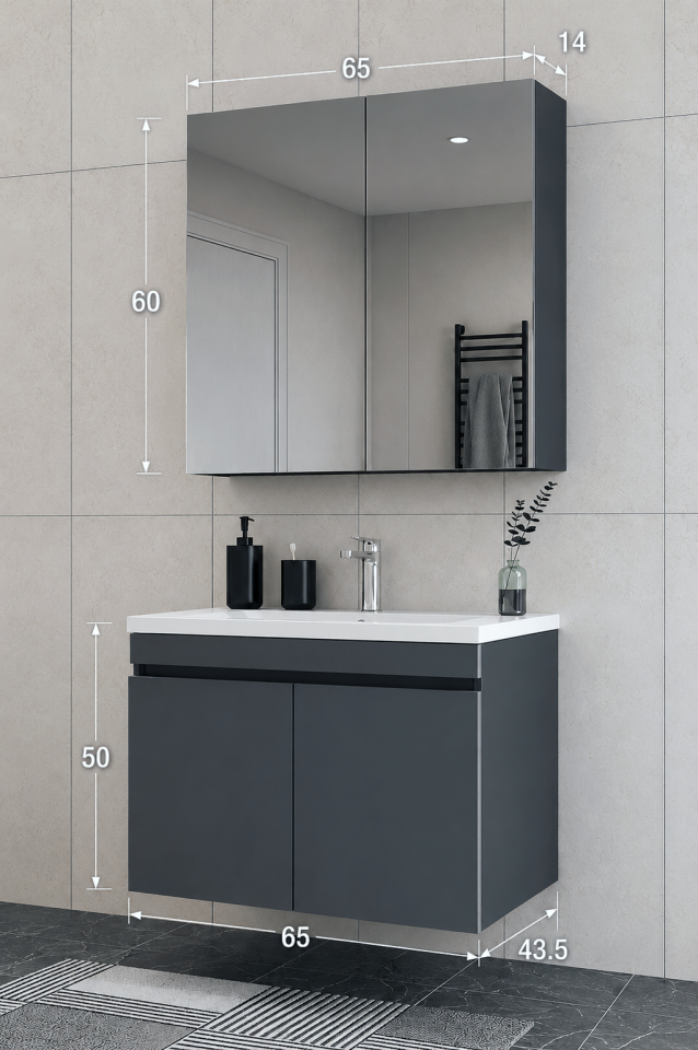 Teta Home Tokyo 65 cm MDF Banyo Dolabı Seti Antrasit