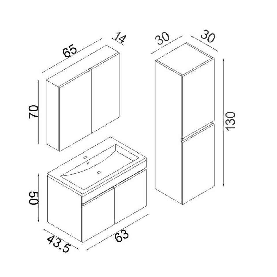 Teta Home Tokyo 65 cm MDF Banyo Dolabı Seti + Boy Dolabı Antrasit