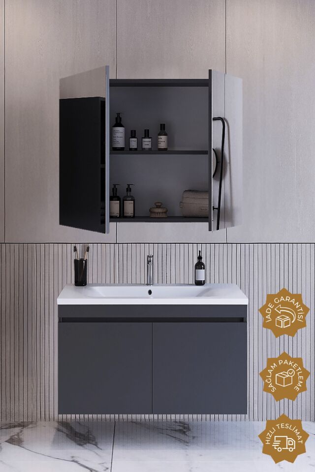 Teta Home Tokyo 80 cm MDF Banyo Dolabı Seti Antrasit