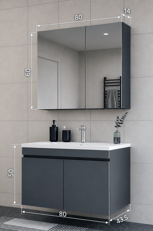 Teta Home Tokyo 80 cm MDF Banyo Dolabı Seti Antrasit