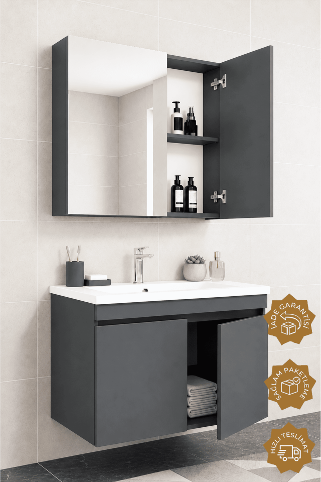 Teta Home Tokyo 80 cm MDF Banyo Dolabı Seti Antrasit