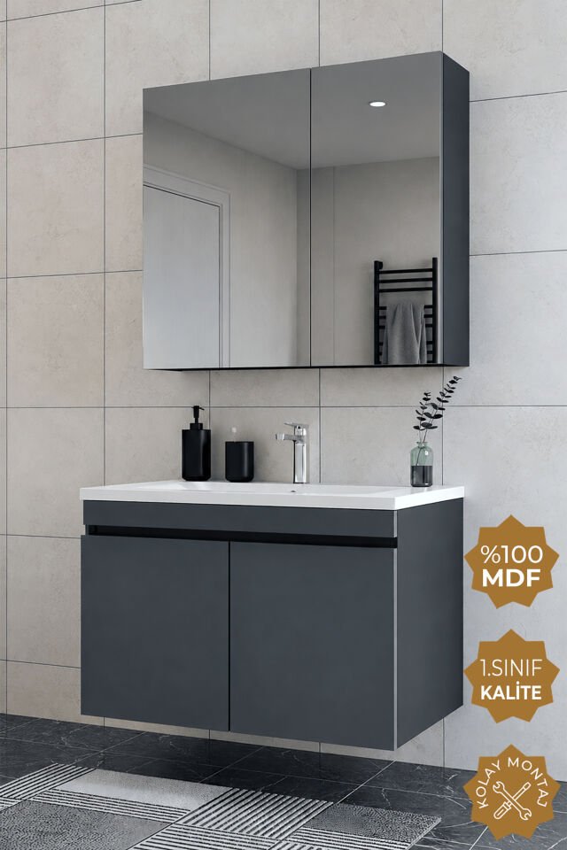Teta Home Tokyo 80 cm MDF Banyo Dolabı Seti Antrasit