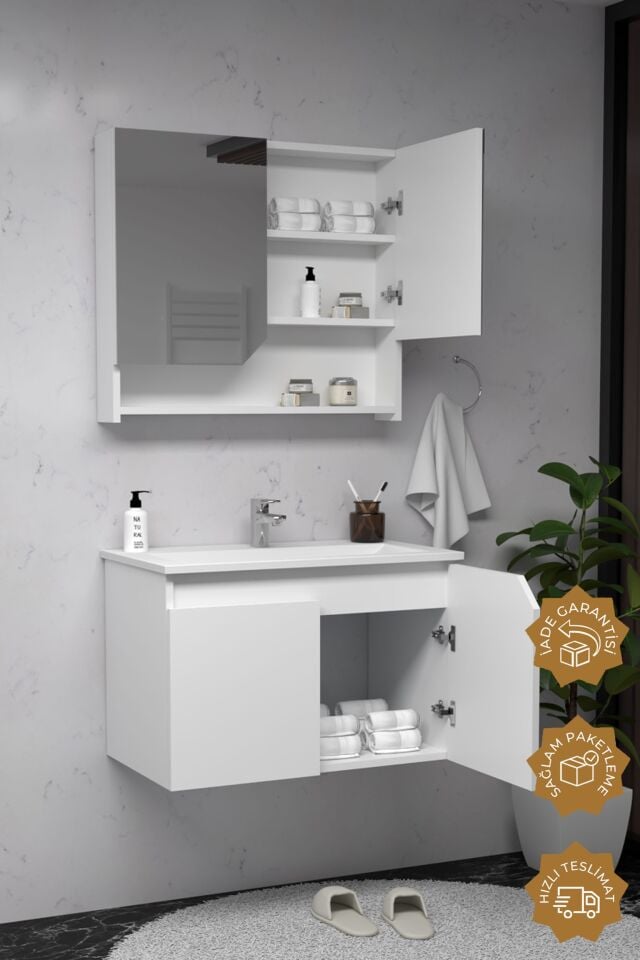 Teta Home Napoli 65 cm MDF Banyo Dolabı Seti Beyaz