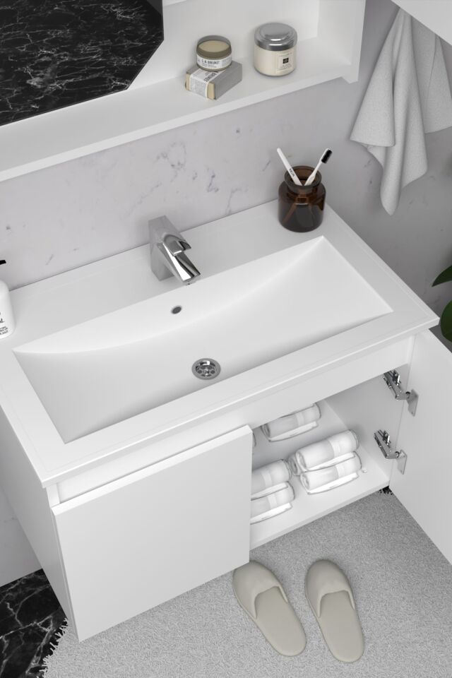 Teta Home Napoli 65 cm MDF Banyo Dolabı Seti Beyaz
