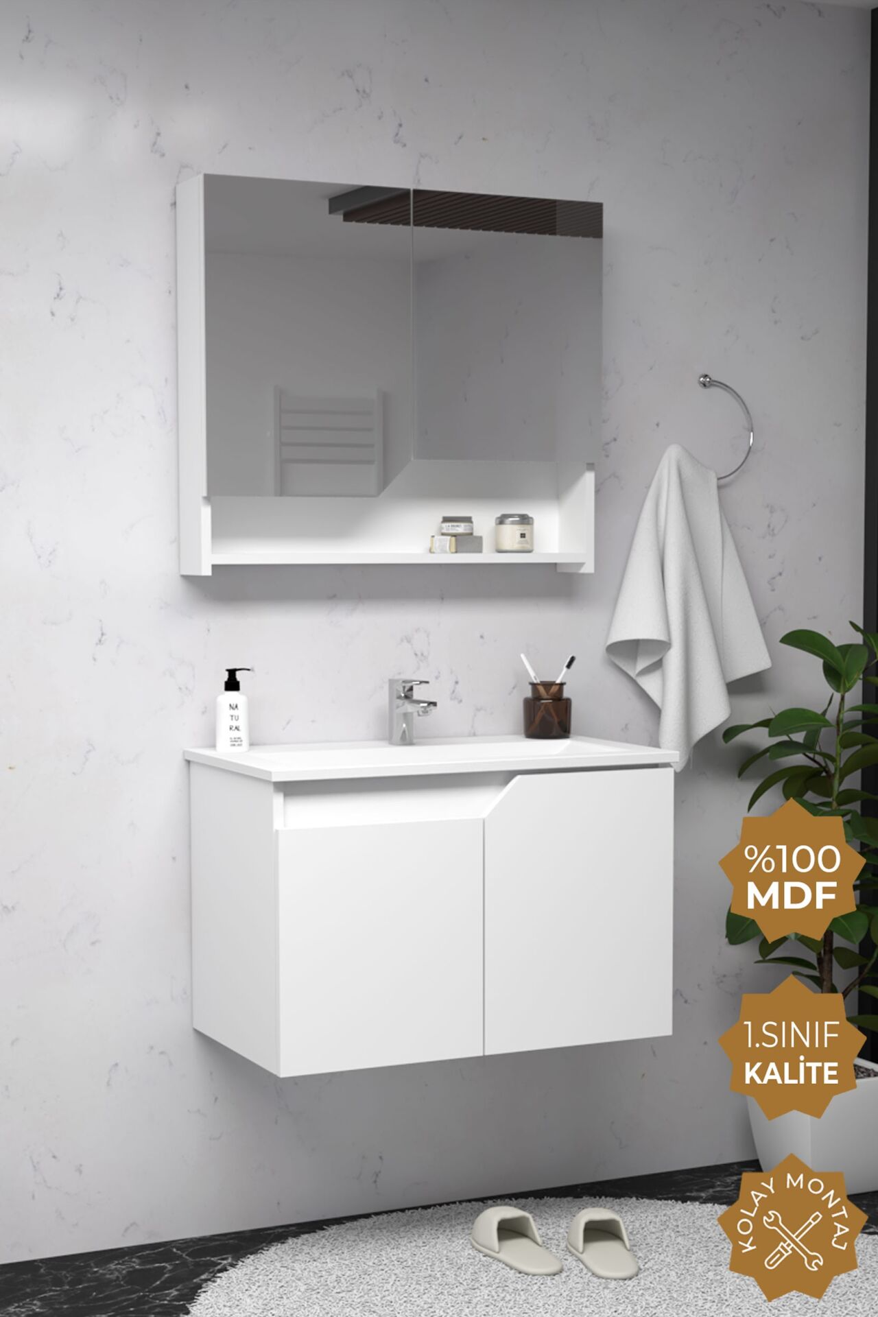 Teta Home Napoli 65 cm MDF Banyo Dolabı Seti Beyaz
