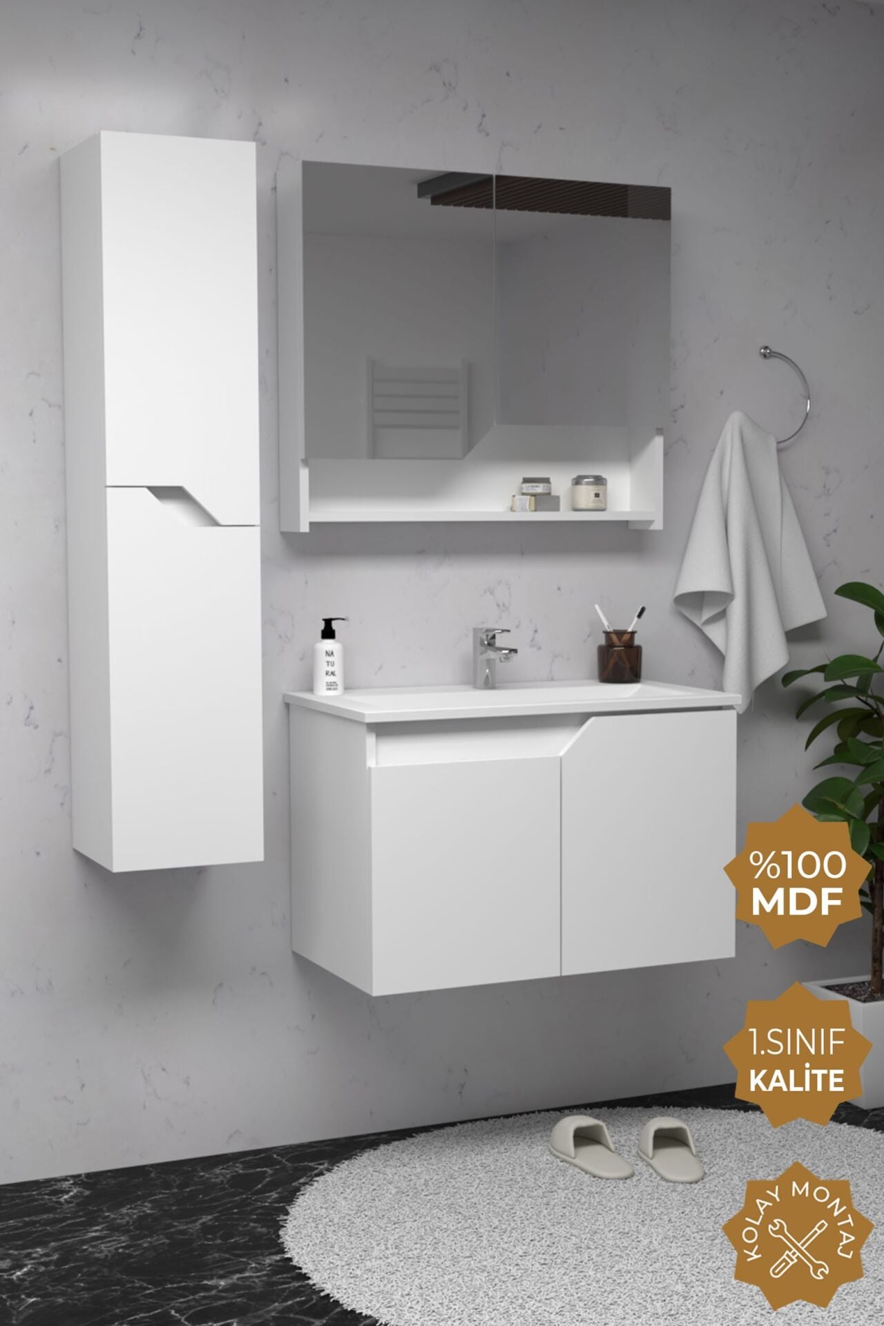 Teta Home Napoli 65 cm MDF Banyo Dolabı Seti + Boy Dolabı Beyaz