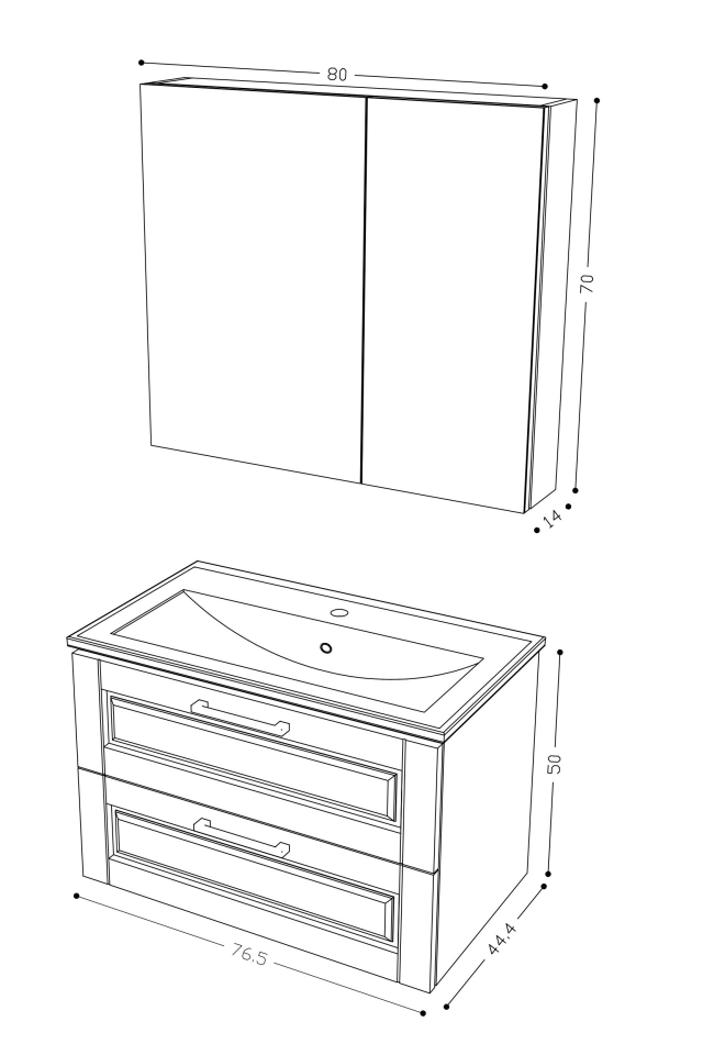 Teta Home Savora 80 cm MDF Gövde Membran Kapak Banyo Dolabı Seti Antrasit-Beyaz