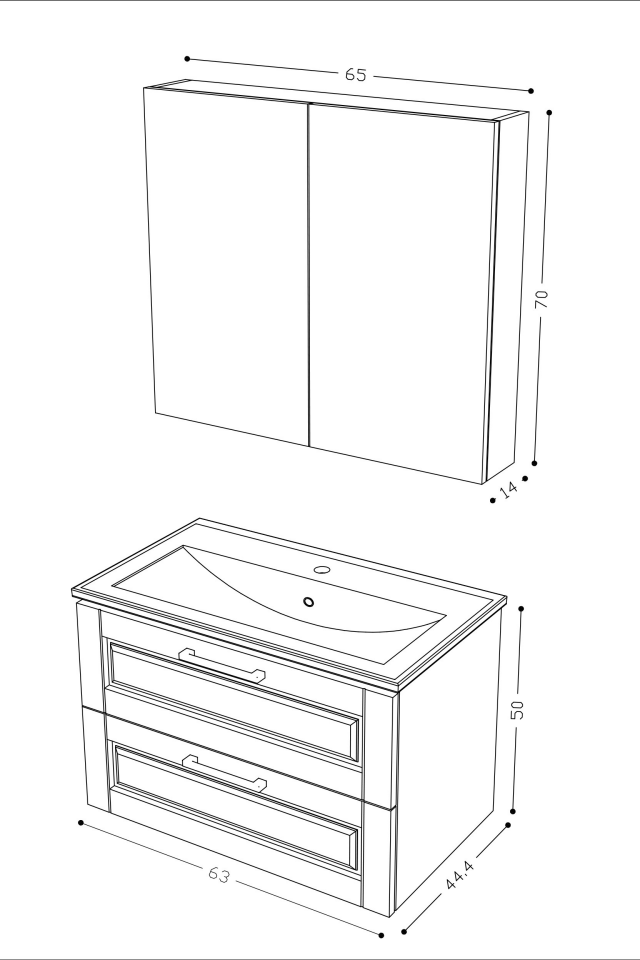 Teta Home Savora 65 cm MDF Gövde Membran Kapak Banyo Dolabı Seti Beyaz