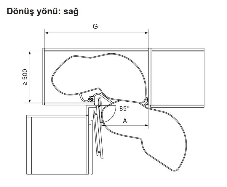 Hafele Lemans2 Sağ Kiler Seti 45/125cm, Antrasit Renk