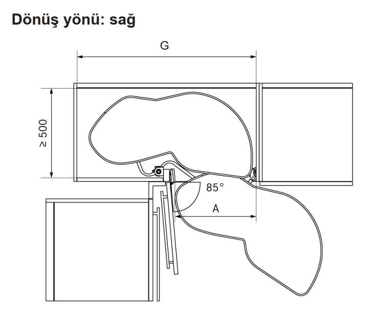 Hafele Lemans2 Sağ Kiler Seti 50/125cm, Antrasit Renk