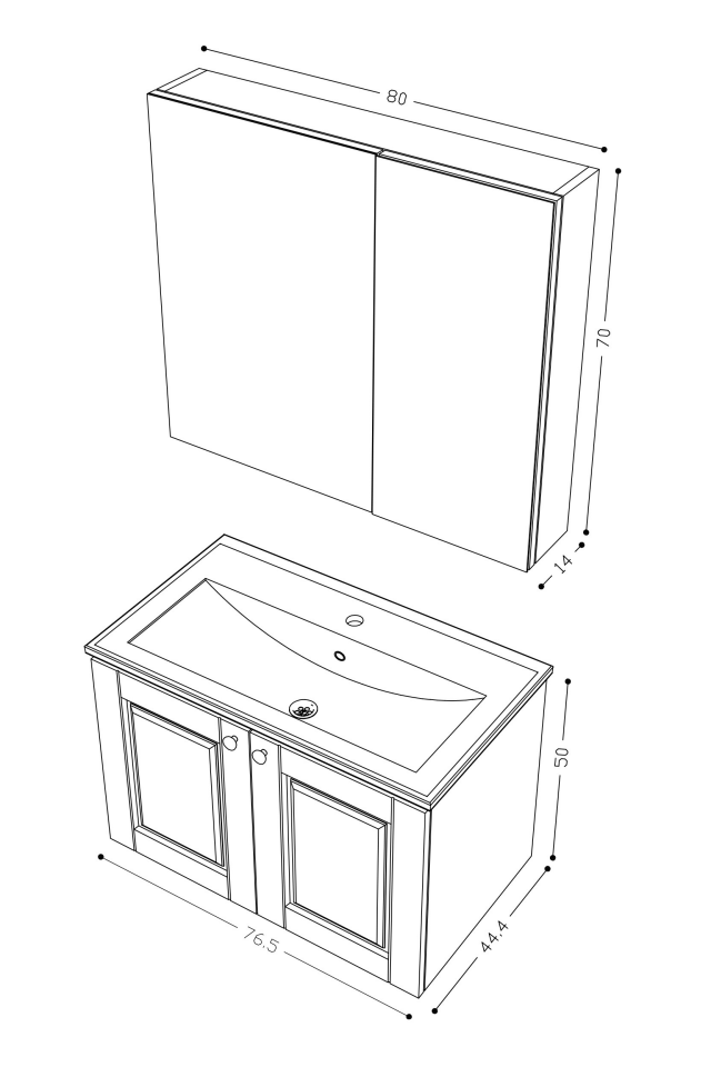 Teta Home Aldera 80 cm MDF Gövde Membran Kapak Banyo Dolabı Seti