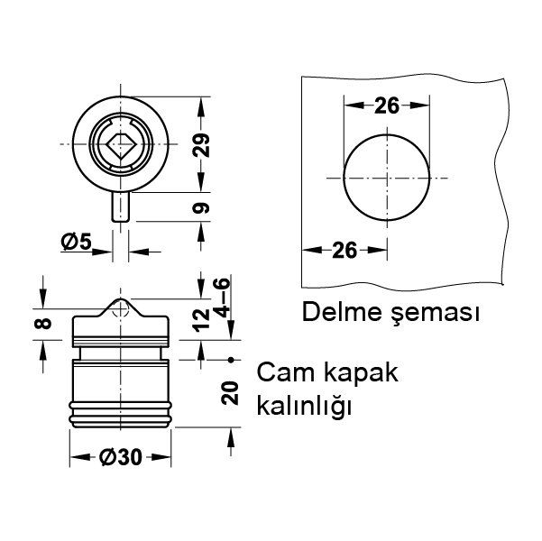 Hafele Symo Cam Kapak Kilidi, Nikel Kaplama